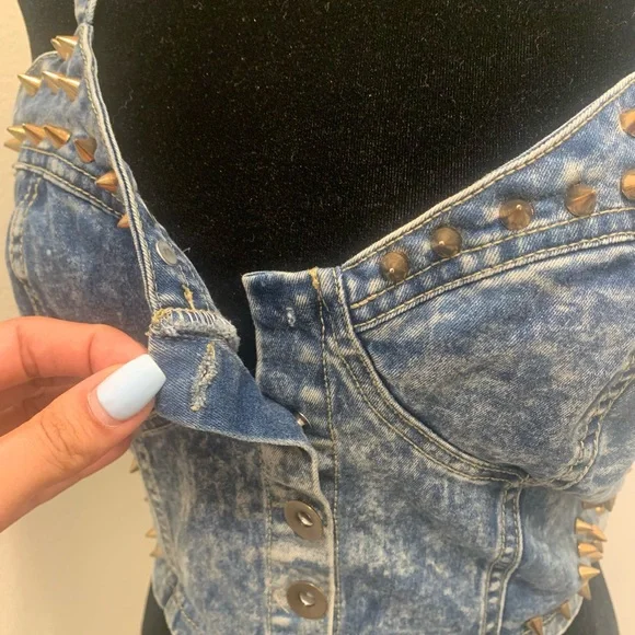 Rhinestone, jean crop top - Picture 3 of 9